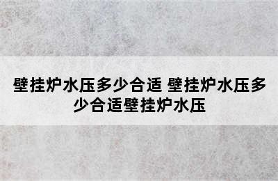 壁挂炉水压多少合适 壁挂炉水压多少合适壁挂炉水压